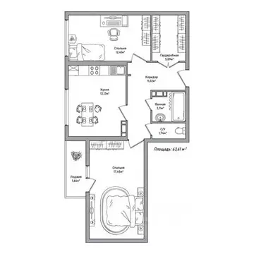 2-к кв. Ярославская область, Ярославль 2-й мкр,  (63.61 м)