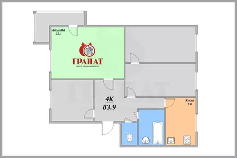Комната Свердловская область, Екатеринбург ул. Красных Борцов, 1 (83.9 ...
