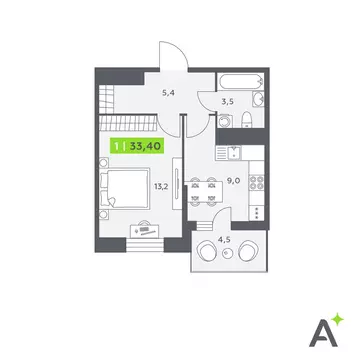 1-комнатная квартира: Кудрово, Солнечная улица, 4 (33.4 м)