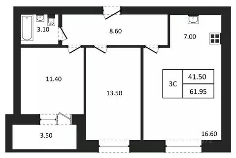 3-к кв. Новосибирская область, Новосибирск  (61.95 м)