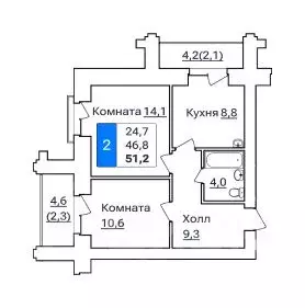 2-к кв. Амурская область, Благовещенск ул. Горького, 205 (51.2 м)