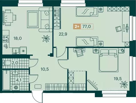 2-к кв. Ямало-Ненецкий АО, Новый Уренгой ул. Газовиков (77.0 м)