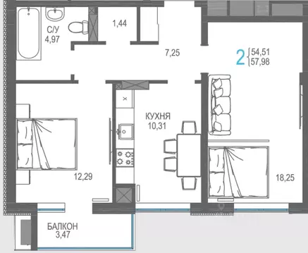 2-к кв. Крым, Симферопольский район, Гвардейское пгт ул. Курганная, ...
