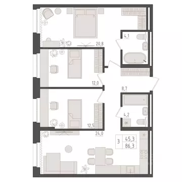 3-к кв. Башкортостан, Уфа 563-й кв-л,  (86.3 м)