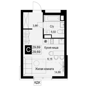 Студия Самарская область, Самара АмГрад жилой комплекс (30.76 м)