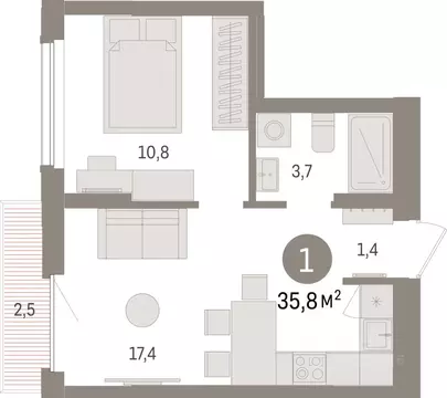 1-к кв. Липецкая область, Липецк пл. Петра Великого, 1 (35.8 м)