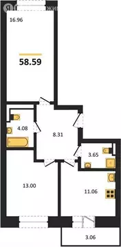 2-комнатная квартира: Киров, улица Дмитрия Козулева, 9к2 (58.59 м)