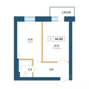 1-к кв. Красноярский край, Красноярск ул. Бограда, 103 (44.89 м)