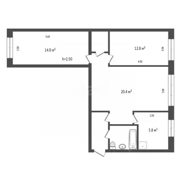 3-к кв. Красноярский край, Красноярск ул. Крупской, 24 (45.0 м)