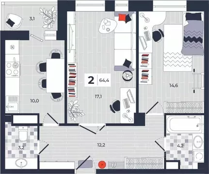 2-к кв. Тульская область, Тула ул. Академика Насоновой, 1А (64.4 м)