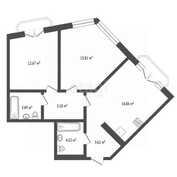 2-к кв. Тюменская область, Тюмень ул. Фармана Салманова, 3 (61.0 м)