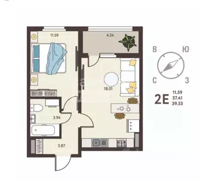 1-к кв. Липецкая область, Липецк ул. Механизаторов, 15А (39.53 м)