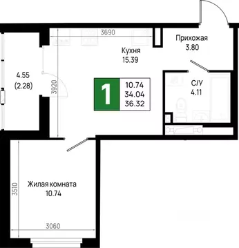 1-к кв. Ленинградская область, Всеволожский район, Свердловское ...