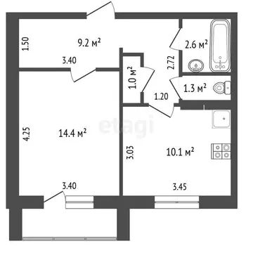 1-комнатная квартира: Нижнекамск, улица Сююмбике, 62 (38.6 м)