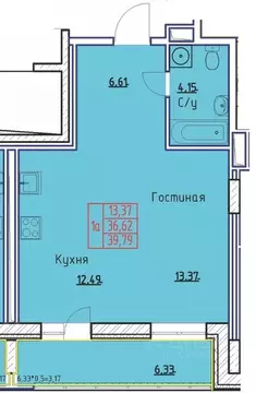 1-к кв. Саха (Якутия), Якутск ул. Федора Попова, 4 (39.79 м)
