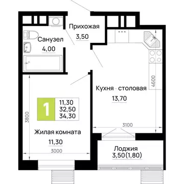 1-комнатная квартира: Тахтамукайский район, посёлок городского типа ...