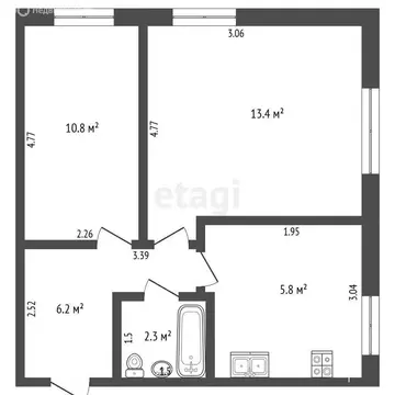 2-комнатная квартира: село Толбазы, улица Пушкина, 50 (38.5 м)