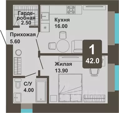1-к кв. Чувашия, Чебоксары ул. И.П. Прокопьева (42.0 м)