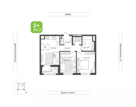 2-к кв. Приморский край, Владивосток ул. 3-я Поселковая, 16/2 (56.3 м)