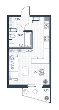 Квартира-студия: Коммунар, Славянская улица, 8 (28.8 м)
