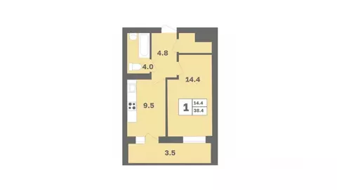 1-к кв. Башкортостан, Уфа Дагестанская ул., лит12 (38.4 м)