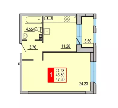 1-к кв. Тверская область, Тверь Петербургское ш. (47.3 м)