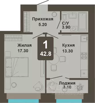 1-к кв. Чувашия, Чебоксары ул. И.П. Прокопьева (42.8 м)