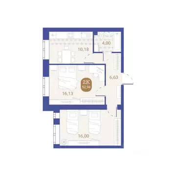 2-к кв. Пензенская область, Пенза Артель жилой комплекс (52.94 м)