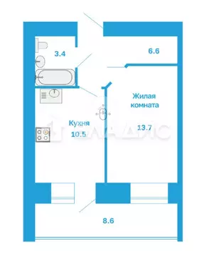 1-комнатная квартира: село Чигири, улица Василенко, 7/3 (38.5 м)