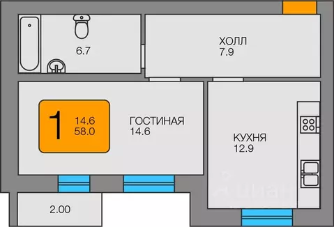 1-к кв. Калининградская область, Янтарный пгт ул. Советская, 104б ...