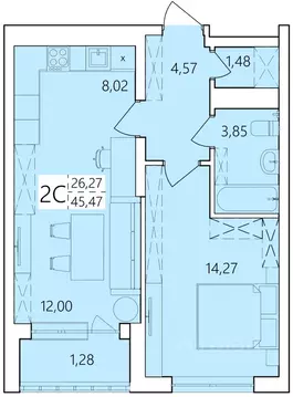 2-к кв. Башкортостан, Уфа Затон жилрайон, Волна жилой комплекс (45.47 ...