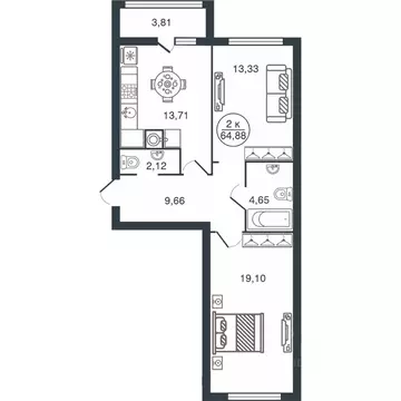 2-к кв. Тверская область, Тверь Бурашевское ш., 60 (64.88 м)