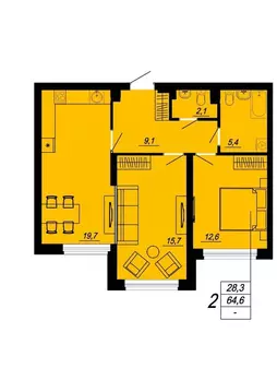 2-к кв. Свердловская область, Екатеринбург ул. Блюхера, 93 (63.3 м)
