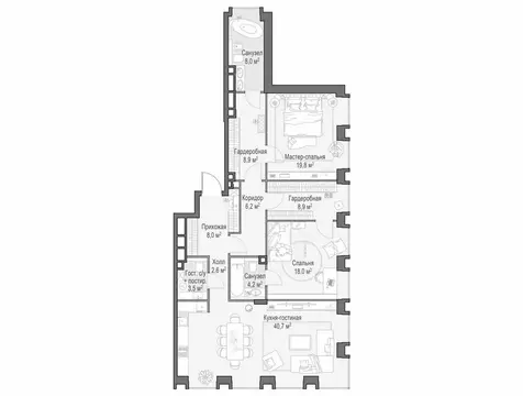 3-комнатная квартира: Москва, улица Сергея Макеева, вл11/9с1-10 (129.9 ...