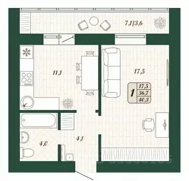 1-к кв. Самарская область, Волжский район, Смышляевка городское ...