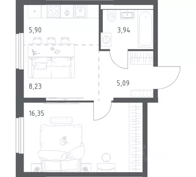 1-к кв. Башкортостан, Уфа ул. Минигали Губайдуллина, 8к9 (39.51 м)