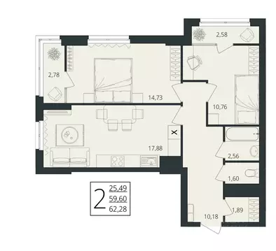 2-к кв. Волгоградская область, Волгоград ул. Степана Разина, 27/1 ...