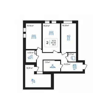 2-к кв. Липецкая область, Липецк Авторский жилрайон,  (90.7 м)