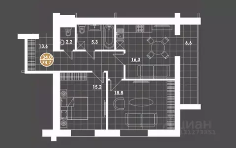 2-к кв. Пензенская область, Пенза ул. Тимирязева, 11 (76.9 м)