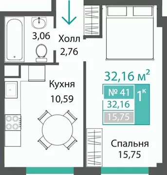 1-к кв. Крым, Симферопольский район, с. Мирное ПроПолис жилой комплекс ...