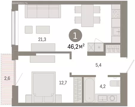 2-комнатная квартира: Тюмень, Краснооктябрьская улица, 4к2 (45.7 м)