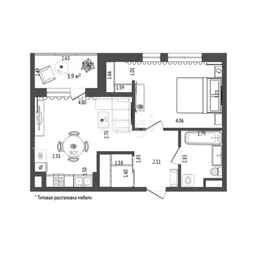 1-комнатная квартира: Тюмень, улица Пожарных и Спасателей, 5к1 (46.6 ...
