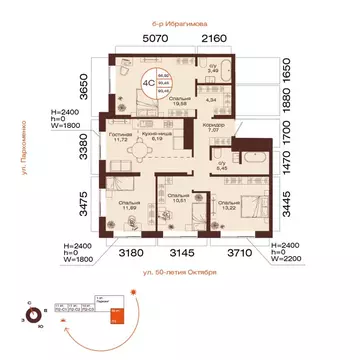 4-к кв. Башкортостан, Уфа ул. Пархоменко (93.46 м)