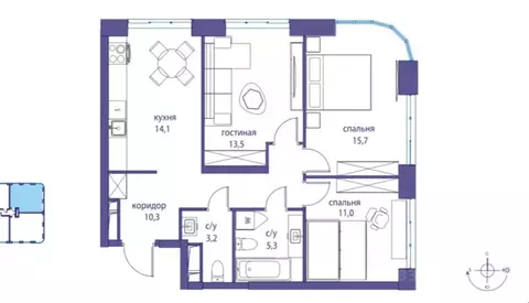 3-комнатная квартира: Москва, улица Нижние Мнёвники, 16к4 (75 м)