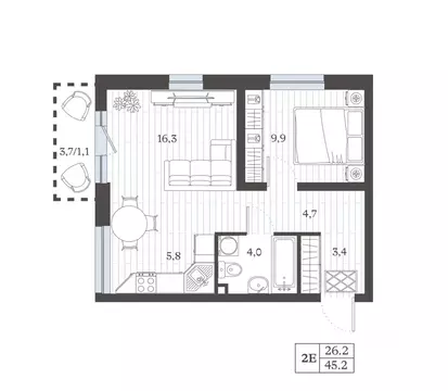 2-к кв. Дагестан, Дербент ул. Сальмана (45.21 м)