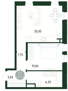 1-к кв. Тульская область, Тула Платон Парк жилой комплекс (42.43 м)