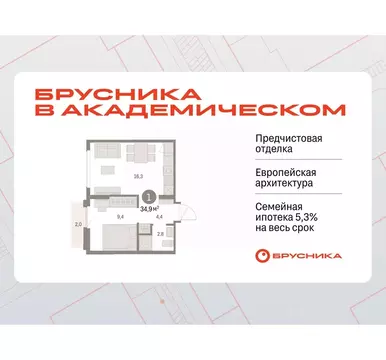 1-к кв. Свердловская область, Екатеринбург Академический мкр, 19-й ...