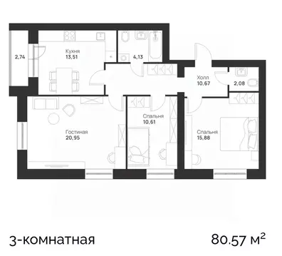 3-к кв. Тульская область, Тула Новая Тула мкр,  (80.57 м)