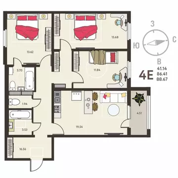 3-к кв. Воронежская область, с. Новая Усмань, Ольха мкр  (88.67 м)