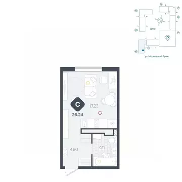 Студия Тюменская область, Тюмень Сибирский жилой комплекс (26.24 м)